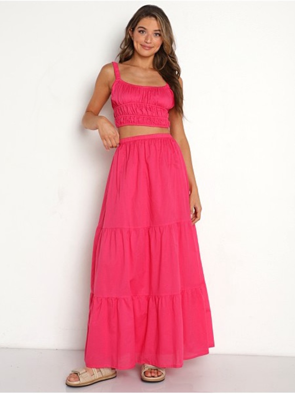 Faithfull the Brand Hot Pink Tiered Maxi Skirt and Top